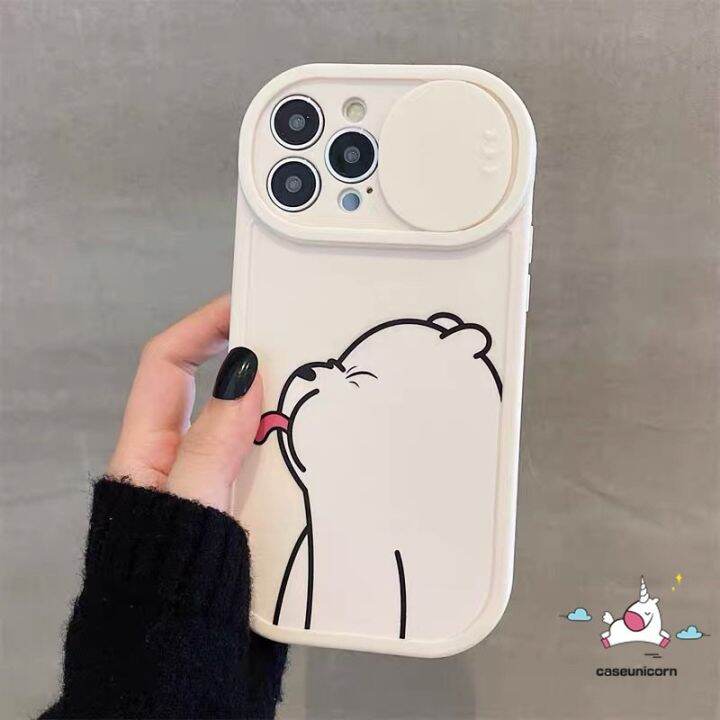 เคสโทรศัพท์ป้องกันเลนส์กล้องหน้าต่างแบบผลักและดึงใช้ได้กับ-iphone-7plus-8-plus-xr-11-13-12-pro-max-7-8-plus-x-xs-max-11-pro-max-cute-น่ารัก-w-e-หมี-bare-bears