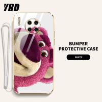 YBD การ์ตูนดิสนีย์เคสโทรศัพท์หมีสตรอเบอร์รี่สำหรับ Huawei Mate 10 Pro Mate 20 Pro Mate 30 Pro Mate 40 Pro Mate 50 Pro มันวาวป้องกันการแตกฝาหลัง TPU นิ่ม (ฟรีสายคล้อง)