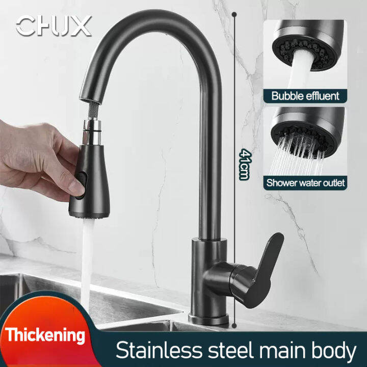 CHUX Kitchen Faucet Pull Out Kitchen Tap Two Water Outlet Modes Deck ...