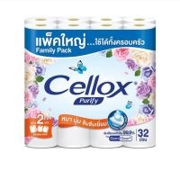 Cellox Purify Family Pack  Double Roll กระดาษทิชชู่ เซลล็อกซ์ พิวริฟาย ดับเบ้ลโรล แพ็คใหญ่ ใช้ได้ทั้งครอบครัว ยาว 2 เท่า หนา 2 ชั้น ยาว 937.6 เมตร ขนาด 32 ม้วน