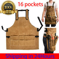 【Factory price】Multifunctional Repair Apron Vintage Brown Salon Thickness Waxed Canvas Apron Hairdresser Barber with Pockets and Leather Water Resistant Professional Adjustable Canvas Apron Universal Home Repair Apron