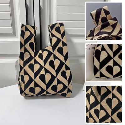 Knit Handbag Casual Reusable Tote Bag Large-capacity Bag Heart Women Handmade Girls Portable Fashion Bag Tote Pattern Ladies Y2K6