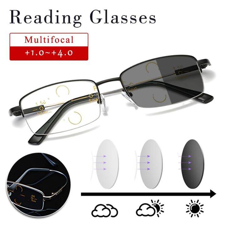 4 In 1 100 To 400 Photochromic Reading Glasses Progressive Multifocus