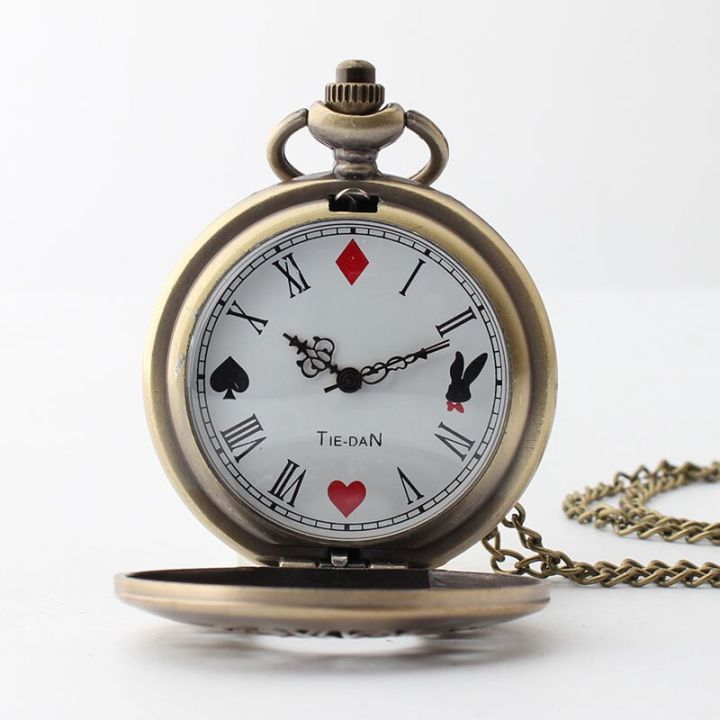 สร้อยคอรูปนาฬิกาควอตซ์อลิซดีไซน์ย้อนยุคพร้อมจี้นาฬิกาพกสำหรับของขวัญที่ดีที่สุดหรับหญิงสาวเด็ก