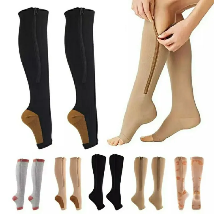 【Hot】 1 Pair With Zipper Compression Socks Foot Pain Relief Lazada PH