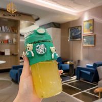 Starbucks ถ้วยน้ำ Mason Bear Drink Cup Ins นักเรียนหลอดใส่ถ้วยน่ารักเรียบง่ายถ้วยน้ำถ้วยใส่น้ำพกพาขนาดเล็ก