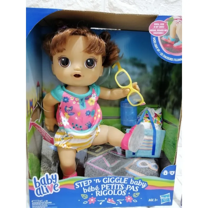 Baby Alive Step 'N Giggle Baby Brown Hair Doll With LightUp Shoes