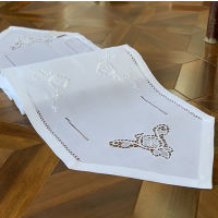 Camellia Casa]Classic Hemstitch Table Runner,Specially Treated Polyester,Linen Look &amp; Washable White Color