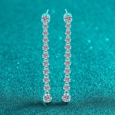 Smyoue 18k Plated 1.18cttw Moissanite Drop Earrings for Women Sparkling Full Diamond Long Tassels Jewelry S925 Sterling Silver