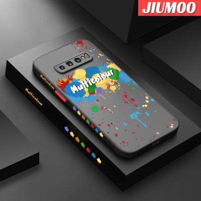 JIUMOO เคสโทรศัพท์ปลอกสำหรับ Samsung Galaxy S10 4G S10 Plus S10 Lite แฟชั่นหลากสีลายกราฟฟิตีขอบสี่เหลี่ยมเคสแข็งผิวเกล็ดน้ำแข็งกันกระแทกปลอกซิลิโคนเคสป้องกันเลนส์กล้องคลุมทั้งหมด
