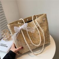 Simple Casual Straw Woven Style Women Shoulder Bag Bow Large Capacity Woven Unilateral Handbag for Women Beach Bag Female