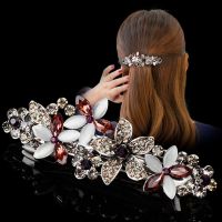 Elegant Flower Rhinestone Spring Clip Womens Top Clip Ponytail Hairpin Korean Headdress Ladies Headwear