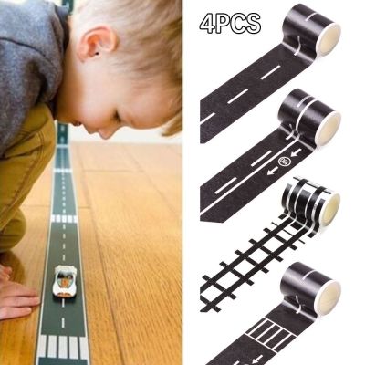 4PCS No Trace Puzzle Adhesive DIY Masking Paper Tape Road Track Scene Tape Railway Design Sticker Traffic Road Adhesives Tape