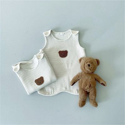 2023 Spring New Baby Sleeping Bags Vest Bear Embroidery Soft Cotton Pajamas Jumpsuit Toddler Blanket Sleepers Infant Sleep Sack
