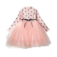 【Ladies shop】เด็กวัยหัดเดินเด็กทารก GirlKidCrewneck แขนยาวผ้าฝ้าย Dot Tutu PartyDresses SchoolPieceDresses