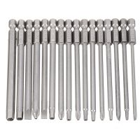 16Pcs 100mm Long Alloy Steel Magnetic Head Cross Phillips Hex Screwdriver Bits Set Torx Head Hex Driver Bits