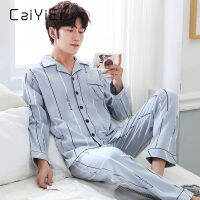 CAIYIER Autumn Winter Men Pajamas Set Turn-down Collar Long Sleeve Trousers Sleepwear Leisure Pyjama Night Pijamas Home Wear 3XL