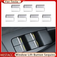 ♀✥♧ 7Pcs ABS Chrome Car Window Lift Button Sequins Trim for Tesla Model3 Model 3 Model Y Modely Window Switch Cover Accessories