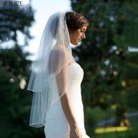 【CW】 JIERUIZE Cheap Bridal Veils Elbow Length Cut White/Ivory Wedding Veil With Comb Tulle