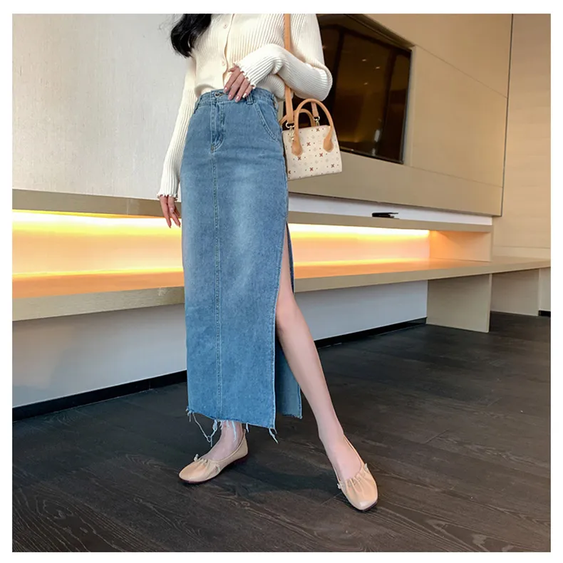 Plus size long denim skirts outlet young