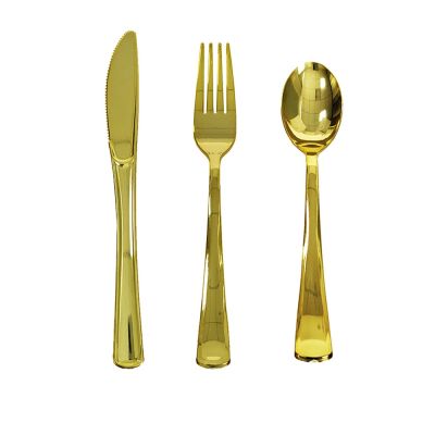 【LZ】 10Pcs Gold Disposable Tableware Plastic Dessert Knives Forks Spoon for Wedding Birthday Party Decoration Supplies Cutlery Set