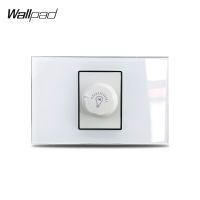 ◑✖♟ AU US Dimmer Light Switch Wallpad L3 Crystal White Glass Frame 118x75mm Light On Off Brightness Control Rotary Switch 3M