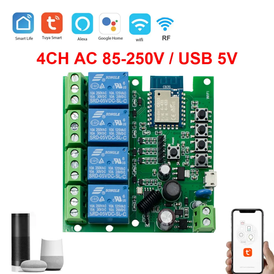 Tuya Smart Wifi Switch Relay Module+with Rf Remote 2 Ch Ac/dc 7-32v Rf/app  Remote Control Smart Home For Alexa