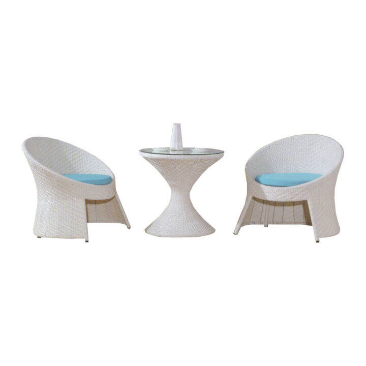 MXGF2028WH Modern Round Glass Garden Table and 2 Chairs with