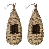 2X Garden Handing Birds Nest Box Breeding Swallows Nest Grass Hand Woven Birdhouses for Outdoors Hanging