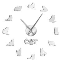 ใหม่ (สไตล์) สติ๊กเกอร์ติดผนังขนาดใหญ่ติดห้องนาฬิกาสัตว์รูปแมวน่ารักนาฬิกา DIY ตกแต่ง3D นาฬิกาแขวนผนังรูปทรงแมวนาฬิกาของขวัญสำหรับคู่รักนาฬิกาแมว