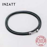 INZATT Real 925 Sterling Silver Black Leather Rope Choker Necklace For Women Classic Fine Jewelry Minimalist Accessories Bijoux