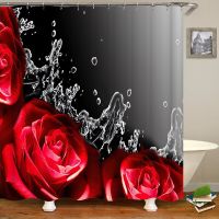 Rose Flowers Durable Shower Curtain Set Waterproof Polyester Washable Non-Slip Mat Rugs Carpet Toilet Seat Cover Bathroom Decor