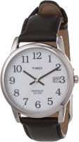 Timex Easy Reader 35 mm Mens Black Leather Strap Date Window Quartz Watch Black/Silvertone