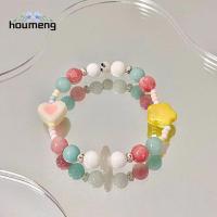 HOUMENG Liuli สร้อยข้อมือสีลูกอมดีไซน์แฟชั่นผู้หญิงเครื่องเพชรเครื่องประดับของขวัญสไตล์เกาหลีสร้อยข้อมือรูปหัวใจน่ารัก