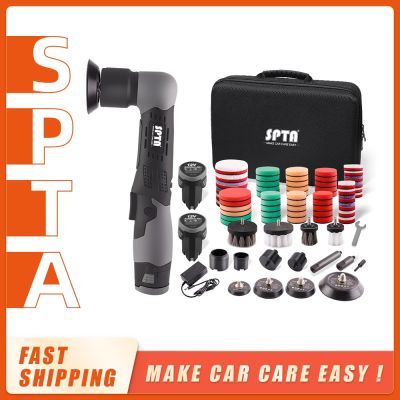 SPTA 12V Cordless Mini Car Polisher RO/DA Micro Scratches Killer Cordless Detail Polisher With Adjustment Speed 2 Batteries