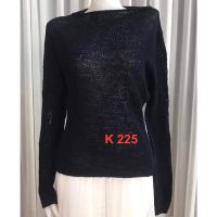 K225 เสื้อกันหนาว เสื้อไหมพรมเนื้อนิ่ม เสื้อแขนยาวสีกรม แบบโปร่ง ทรงสวย ไหมพรมถักยืดได้ พร้อมส่ง