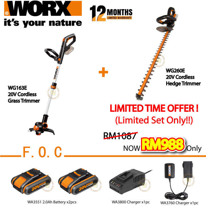 [ LIMITED TIME OFFER ] WORX WG163E 20V Cordless Grass Trimmer + WG260E