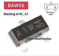 (10ตัว) BAW56 , Marking A1W , A1 , SOT-23 High-speed switching diodes 0.3A 90V