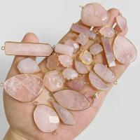 Natural Rose Quartz Crystal Pendant Charm Pink Heart Mineral Slice Healing Stone Jewelry Necklace Earring Accessories Wholesale