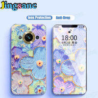 ปลอกซิลิโคน Jingsanc เคสโทรศัพท์สำหรับ Realme 11 Pro/ Realme 11 Pro + ไฟสีฟ้าประกายวิบวับภาพสีน้ำมันรูปดอกไม้สีม่วงนิ่มแฟชั่นบางพิเศษ TPU เรียบง่ายรวมทุกอย่าง Realme ฝาปิดด้านหลังเลนส์11 Pro/ Realme 11 Pro + A27-1