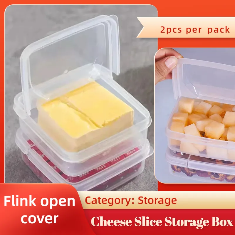 Sliced Cheese Container for Fridge with Flip Lid,Butter Block Cheese Slice  Storage Box,Portable Leakproof Clear Flip Top Storage Box,Vegetable & Fruit