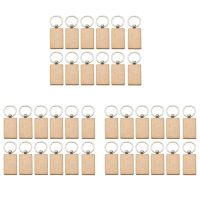 36 Pcs Blank Wooden Key Chain Rectangle Key Chain Tags Wood Keychains Key Ring for DIY Craft