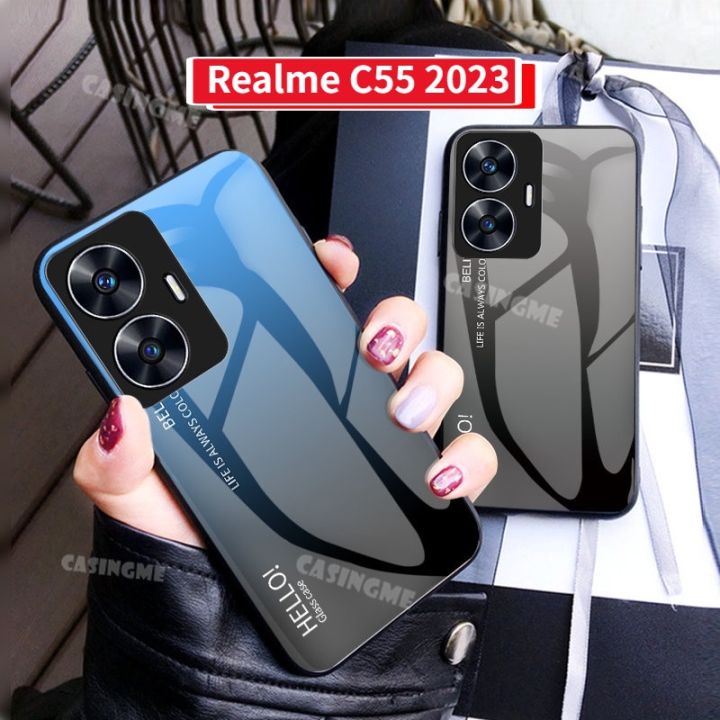 realme-c55-2023กระจกเทมเปอร์เคสโทรศัพท์สำหรับ-realme-c55-55c-c-55-realme-c55-nfc-5g-เคสเคสมือถือไล่สีฝาหลังกันกระแทกเคสโทรศัพท์