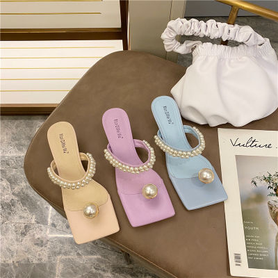 [FVFV]2021 Spring slippers Pink Braid fold high Heels Mules Shoes flip flops High Heel Party Sandals for women wedding Heels 41