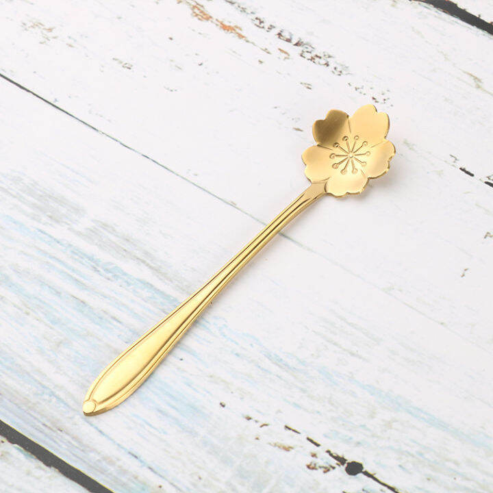 4pcs-cute-stainless-steel-flower-teaspoon-dessert-coffee-spoon-golden-sakura-rose-spoon