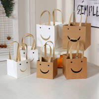 10PCS Simple Smiley Face Gift Bag Square Bottom Baking Packaging Bag Kraft Paper Portable Gift Bag In Stock