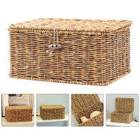 ETEREAUTY เดสก์ท็อปจัดเก็บข้อมูลการเลียนแบบ Rattan Sundries Box