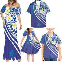 HYCOOL Polynesian Samoan เสื้อผ้าของเขาและเธอจับคู่ชุดคู่4ชิ้นครอบครัวเสื้อผ้าฤดูร้อนแม่และลูกชายชุดจับคู่