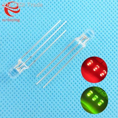 10pcs/lot F3 3mm LED Bi-Color Transparent Common Cathode Round Light Emitting Diode Two Dual Red Green Plug-in Practice DIY Kit