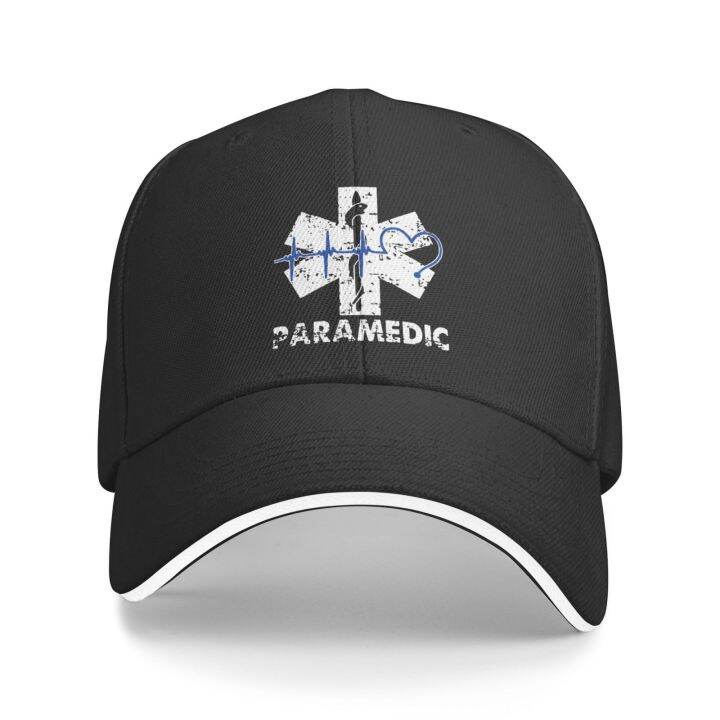 AES Paramedic EMT Hat - Black Cap With White Embroidered Letters